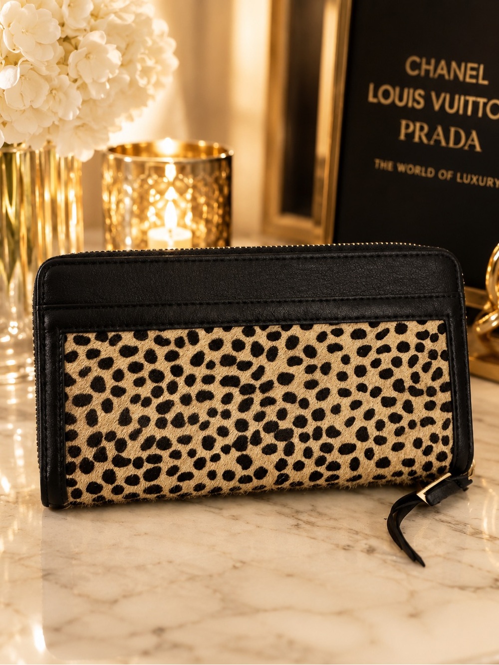 COVVETTE-Leather Zip Wallet with Black & Tan Leopard Panel (GUC) - Picture 2 of 12